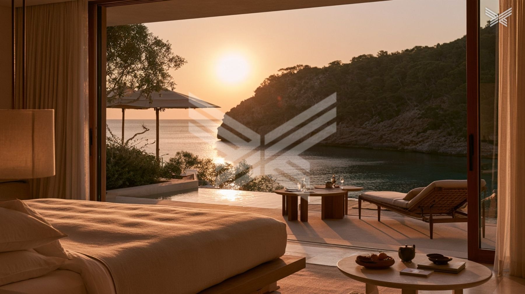 Suite opening to a private terrace and plunge pool over the cove